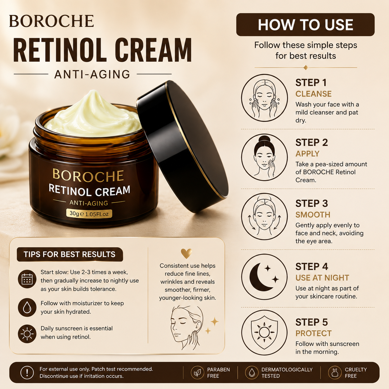 Retinol Anti-Aging Cream, helps reduce wrinkles and firm the skin